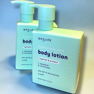 SpaLife Hyaluronic Acid Body Lotion Sea Salt Lemongrass 16oz Duo Set 2 Pack